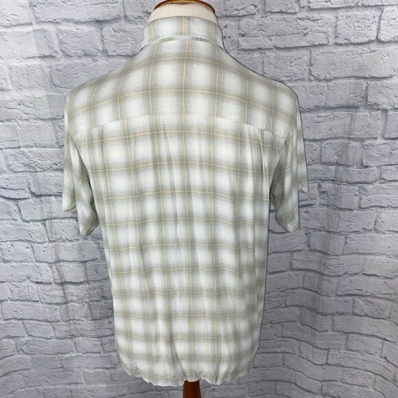 Marc edwards men L washable linen blend button down plaid short sleeve shirt - Picture 8 of 11